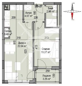 Двустаена партамент в жк. Сухата река № 91007