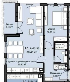 Двустаен апартамент НОВ КОМПЛЕКС кв. Смирненски