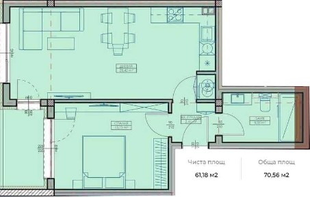 Двустаен апартамент - Функционалност, Правилни форми, Голяма дневна!